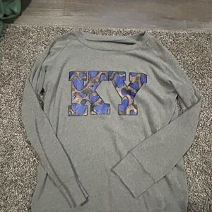 Gray Long Sleeve Sweatshirt with Blue Leopard KY